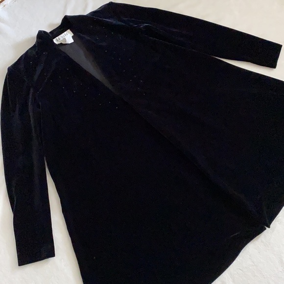 {VTG} J.R. Nites by Caliendo | Long Velvet Velour Open Front Cardigan Jacket (S) - Picture 2 of 16